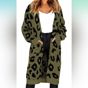 Women’s Cheetah Print Knitted Maxi Cardigan